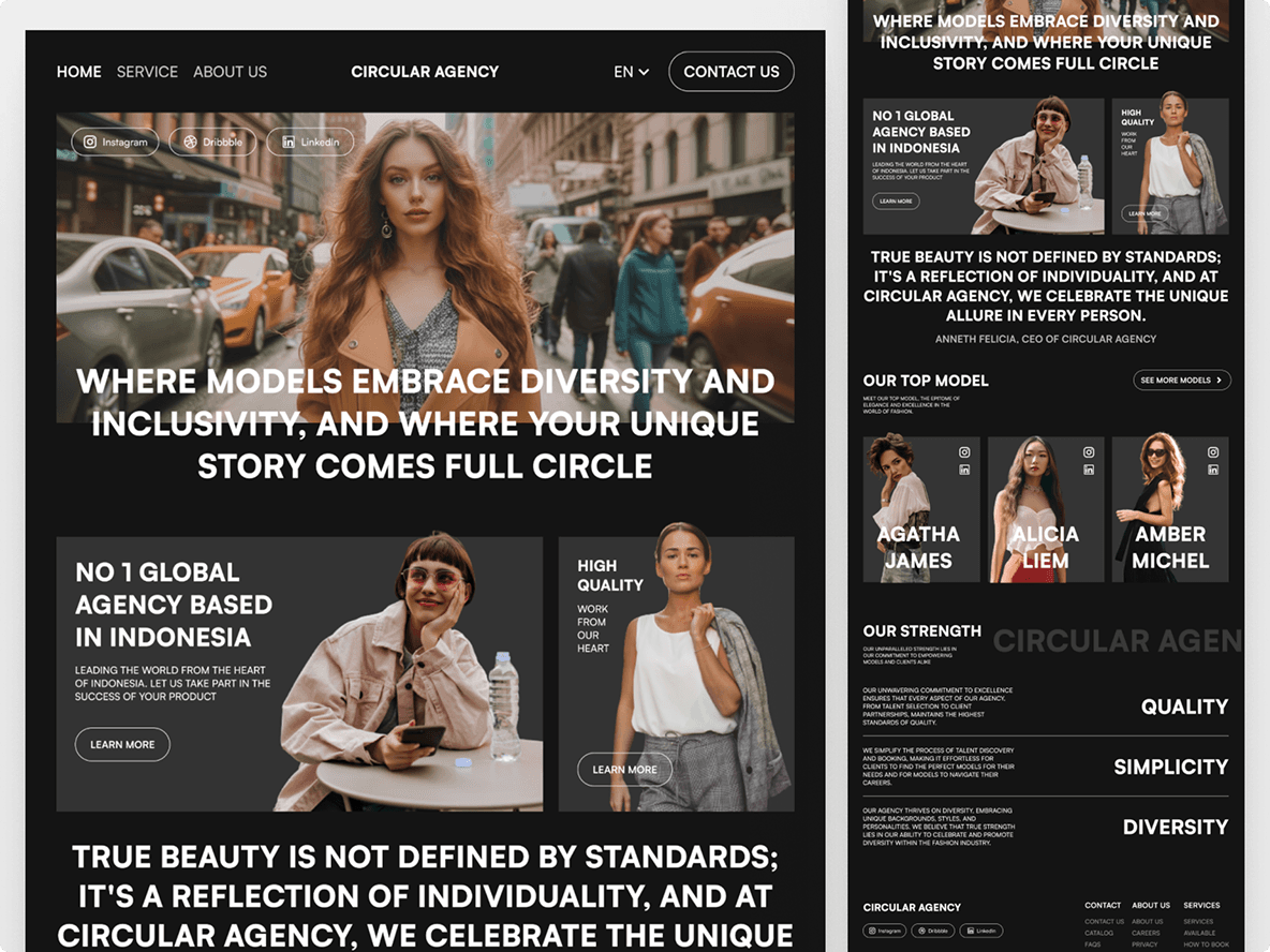 Fashion agency landing page mockup